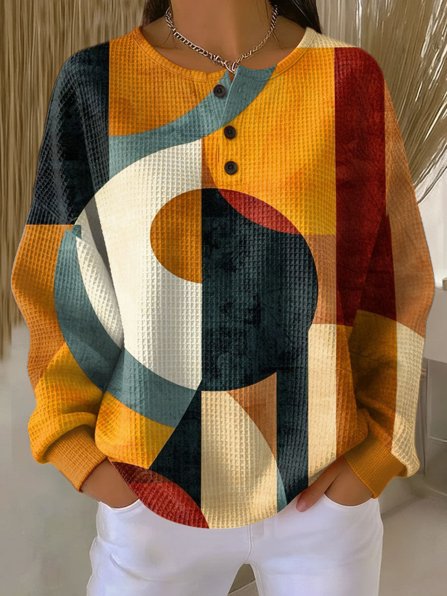 Lærke™ - Waffle Jumper with Geometric Pattern