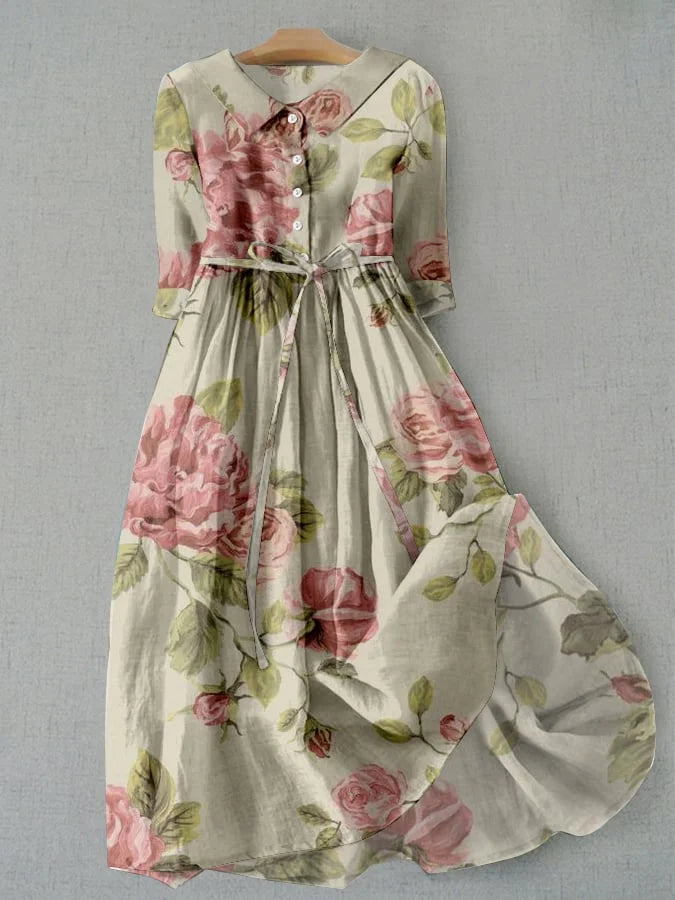 Lucía vintage floral dress with an adjustable laced waist