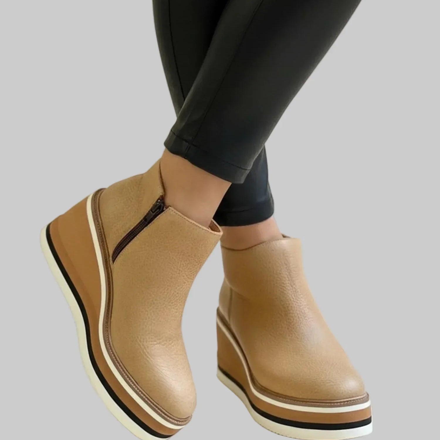 Aileen Wedge Boots - Beige
