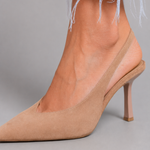Audrey Pointed-Toe Slingback Heels - Beige