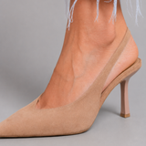 Audrey Pointed-Toe Slingback Heels - Beige