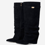 Celeste | Slouchy Fold-Over Knee-High Boots - Black
