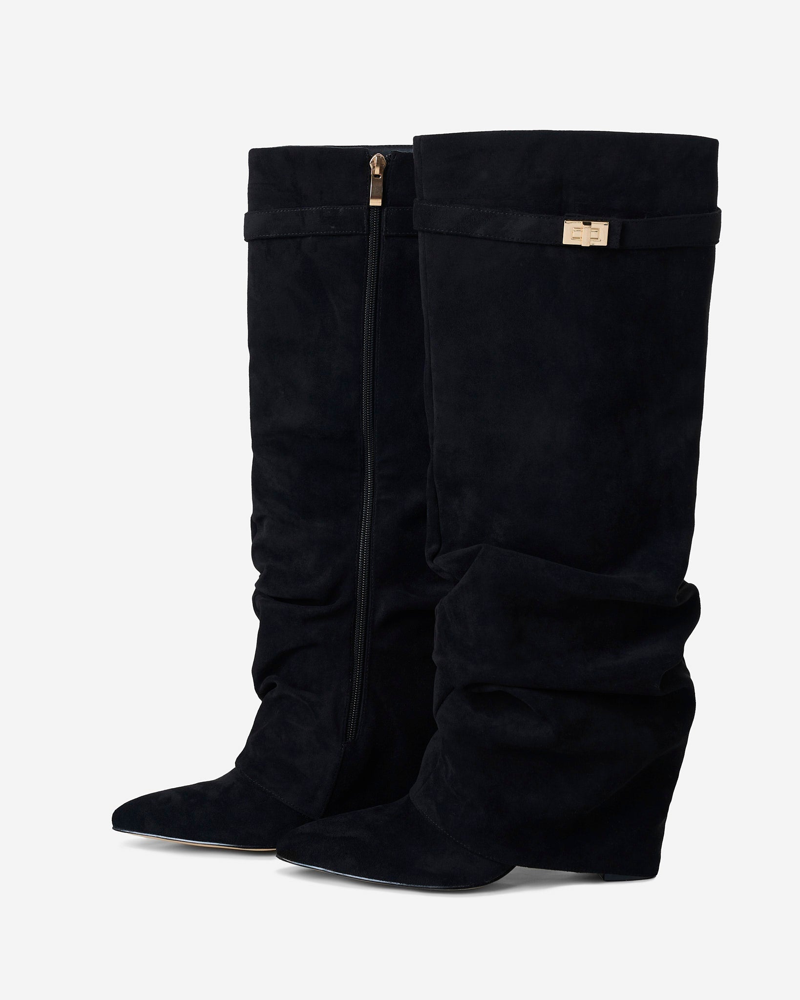 Celeste | Slouchy Fold-Over Knee-High Boots - Black