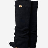 Celeste | Slouchy Fold-Over Knee-High Boots - Black