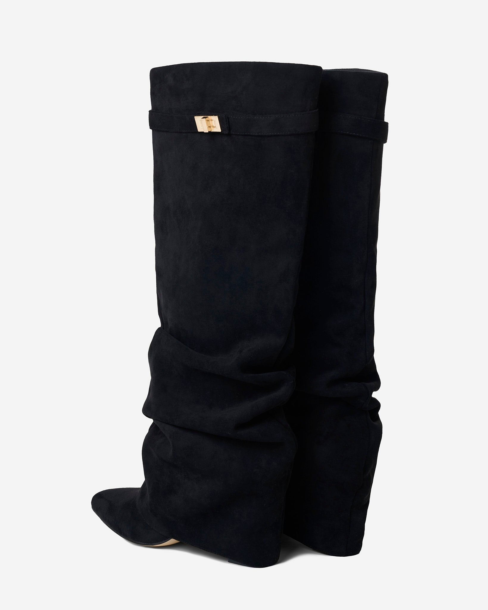 Celeste | Slouchy Fold-Over Knee-High Boots - Black