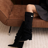 Celeste | Slouchy Fold-Over Knee-High Boots - Black