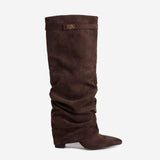 Celeste | Slouchy Fold-Over Knee-High Boots - Dark Brown