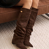 Celeste | Slouchy Fold-Over Knee-High Boots - Dark Brown