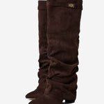Celeste | Slouchy Fold-Over Knee-High Boots - Dark Brown