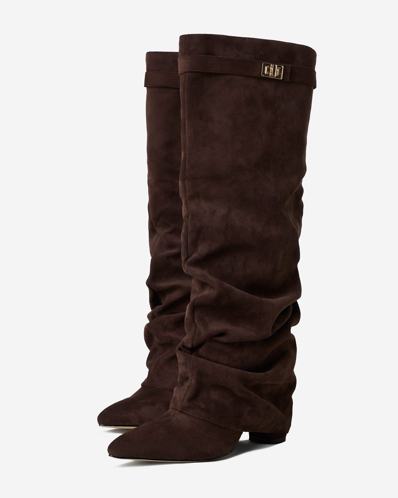 Celeste | Slouchy Fold-Over Knee-High Boots - Dark Brown