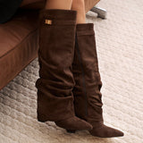 Celeste | Slouchy Fold-Over Knee-High Boots - Dark Brown