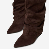 Celeste | Slouchy Fold-Over Knee-High Boots - Dark Brown