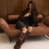Celeste | Slouchy Fold-Over Knee-High Boots - Dark Brown