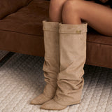 Celeste | Slouchy Fold-Over Knee-High Boots - Beige