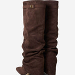 Celeste | Slouchy Fold-Over Knee-High Boots - Dark Brown