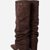 Celeste | Slouchy Fold-Over Knee-High Boots - Dark Brown