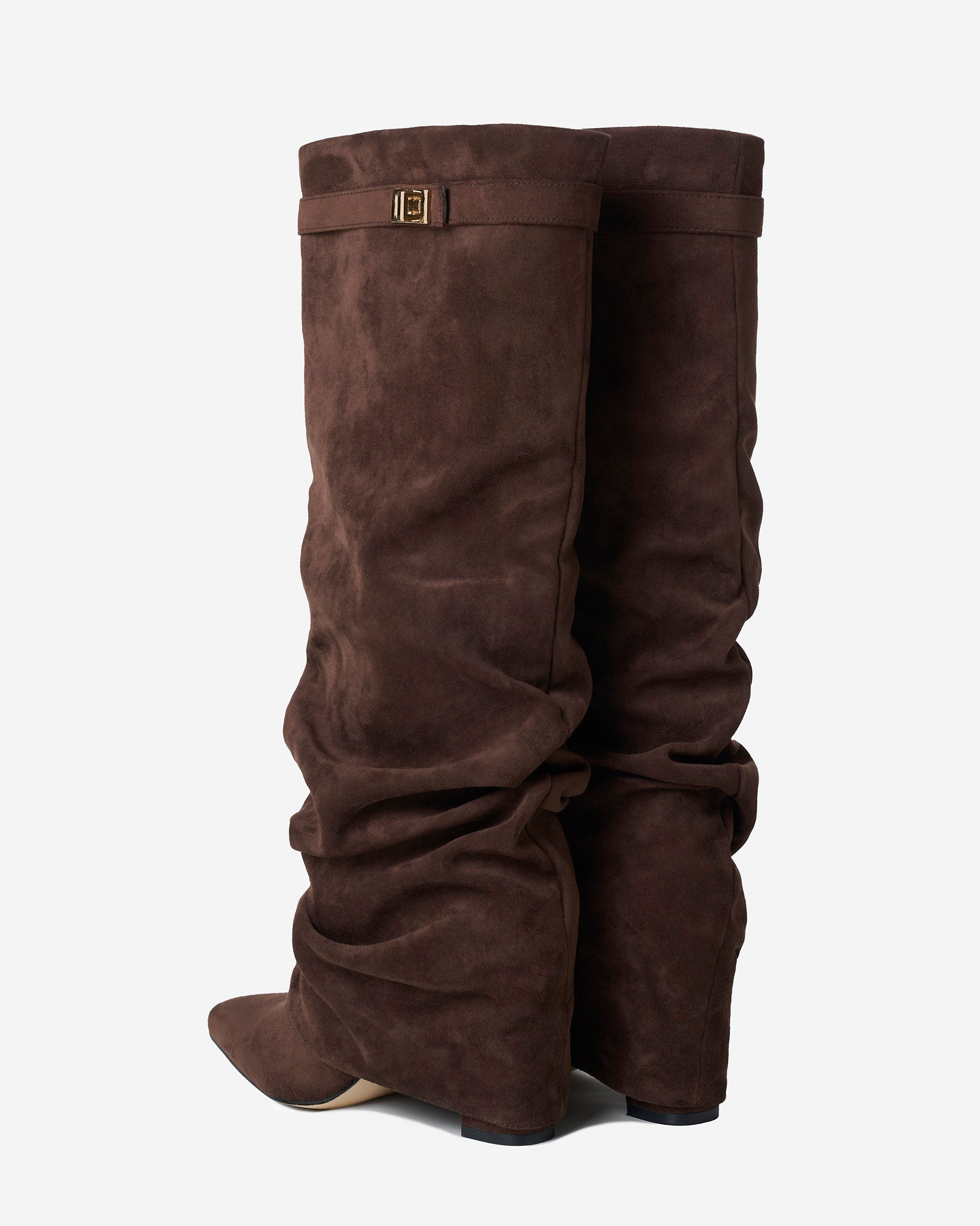 Celeste | Slouchy Fold-Over Knee-High Boots - Dark Brown