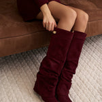 Celeste | Slouchy Fold-Over Knee-High Boots - Burgundy