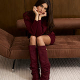 Celeste | Slouchy Fold-Over Knee-High Boots - Burgundy