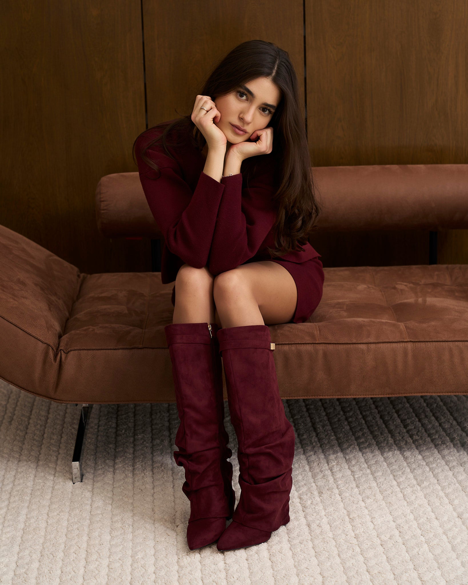 Celeste | Slouchy Fold-Over Knee-High Boots - Burgundy