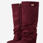 Celeste | Slouchy Fold-Over Knee-High Boots - Burgundy