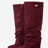 Celeste | Slouchy Fold-Over Knee-High Boots - Burgundy