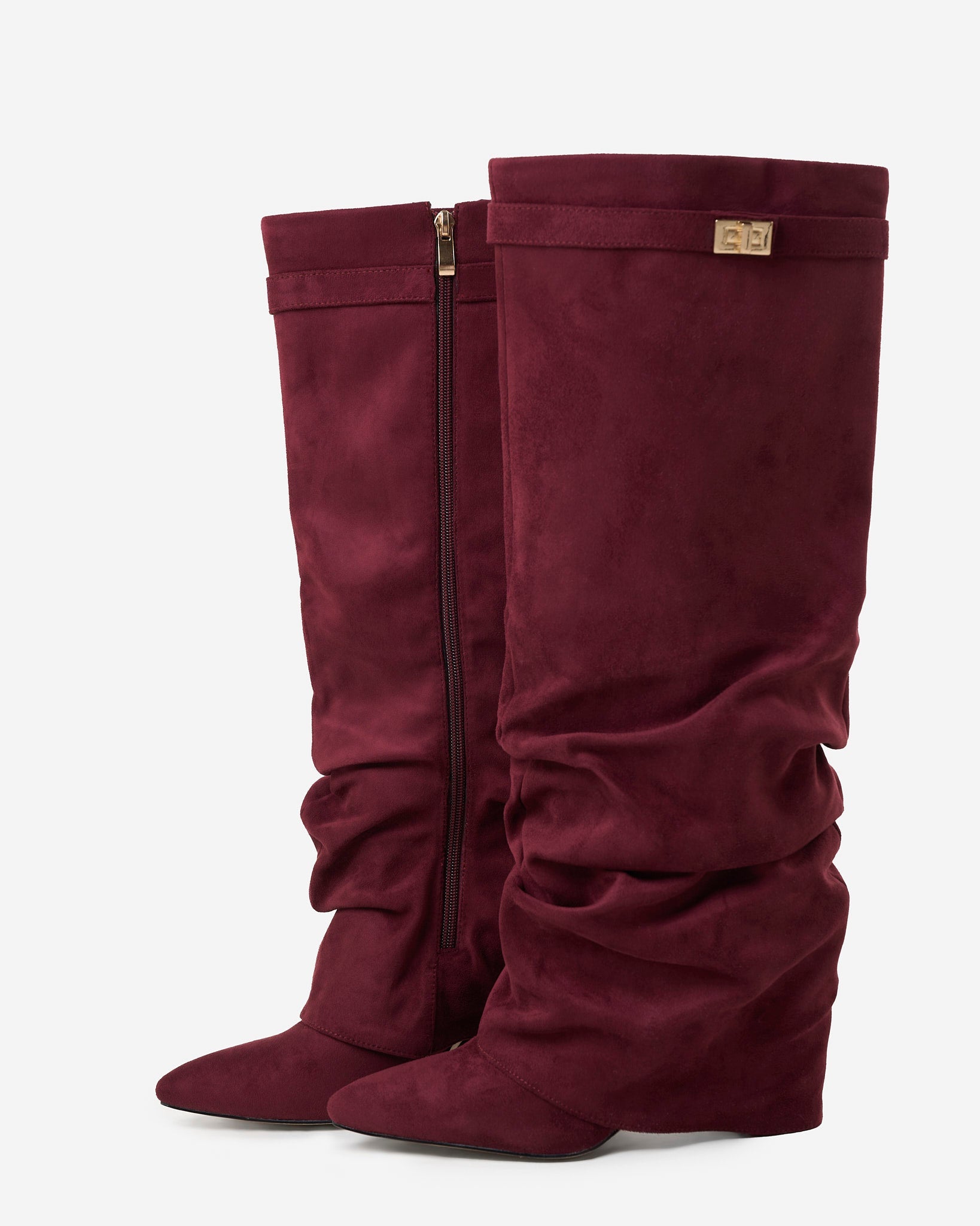 Celeste | Slouchy Fold-Over Knee-High Boots - Burgundy