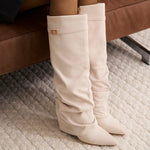 Celeste | Slouchy Fold-Over Knee-High Boots - Cream
