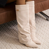 Celeste | Slouchy Fold-Over Knee-High Boots - Cream
