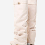 Celeste | Slouchy Fold-Over Knee-High Boots - Cream