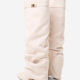 Celeste | Slouchy Fold-Over Knee-High Boots - Cream