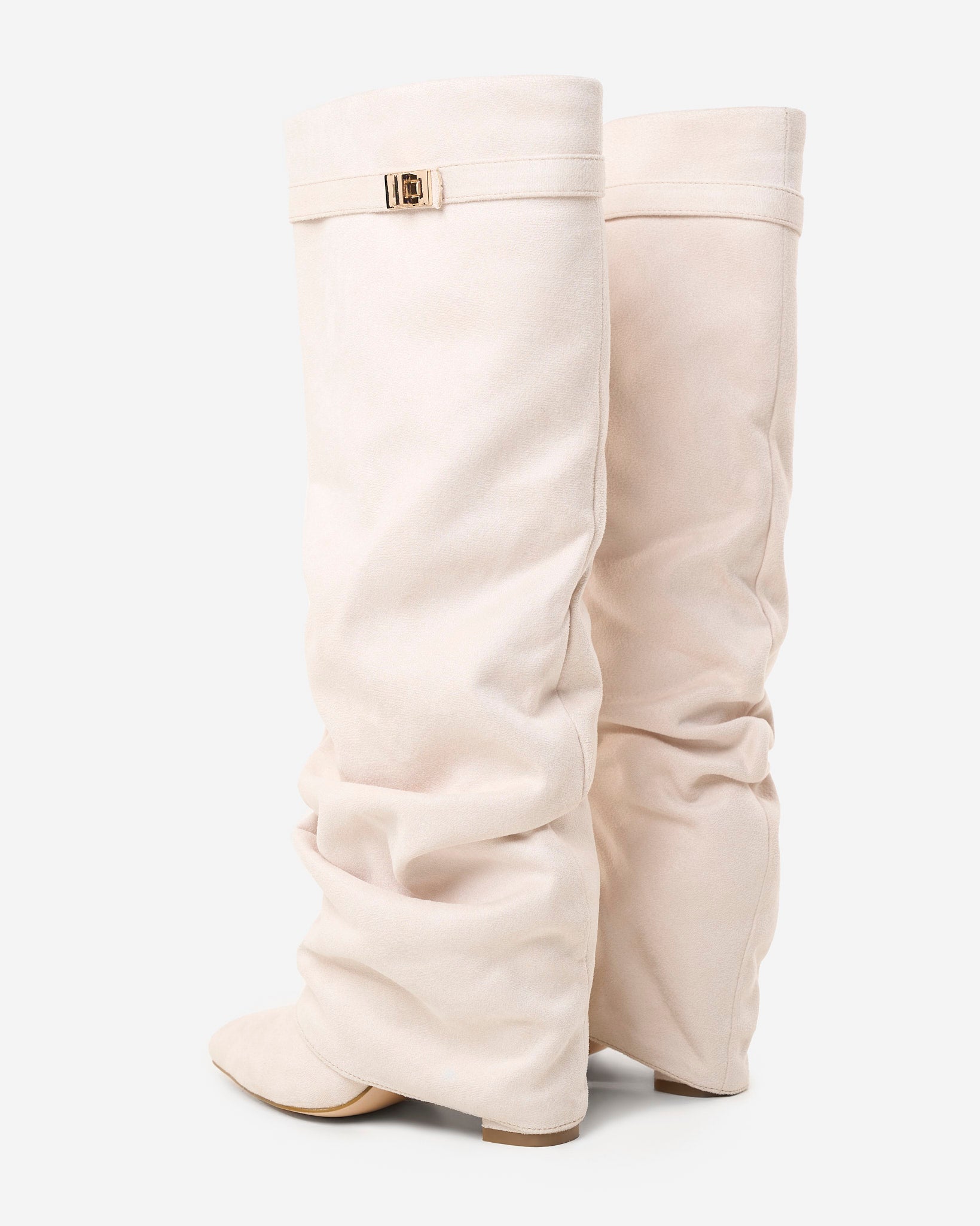 Celeste | Slouchy Fold-Over Knee-High Boots - Cream