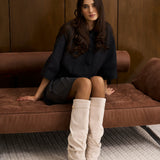 Celeste | Slouchy Fold-Over Knee-High Boots - Cream