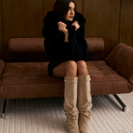 Celeste | Slouchy Fold-Over Knee-High Boots - Beige
