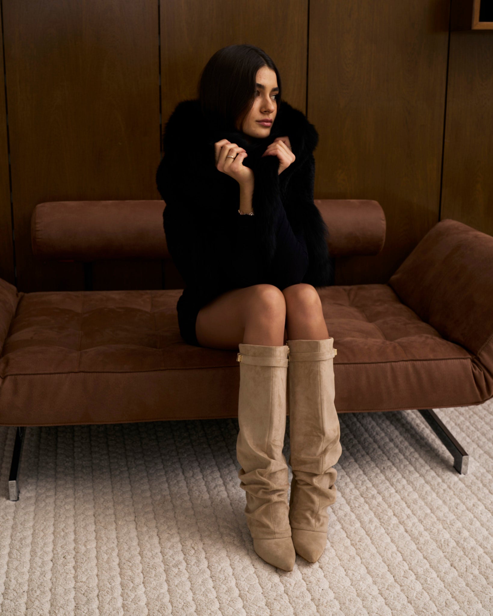 Celeste | Slouchy Fold-Over Knee-High Boots - Beige
