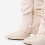 Celeste | Slouchy Fold-Over Knee-High Boots - Cream