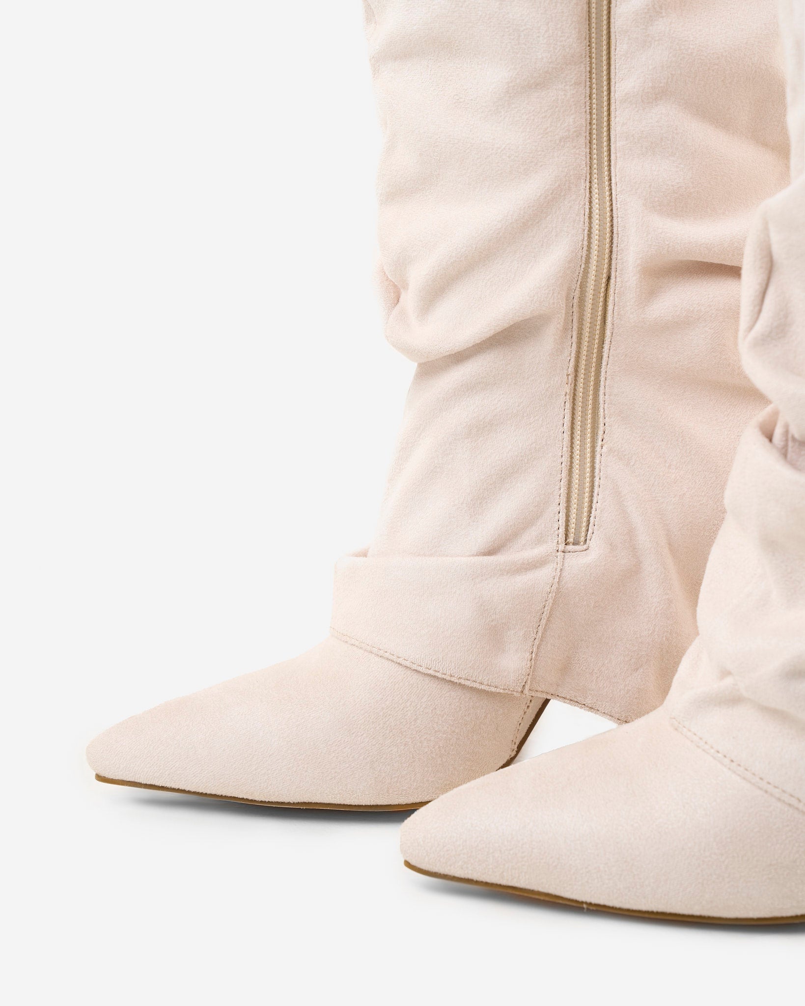 Celeste | Slouchy Fold-Over Knee-High Boots - Cream