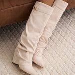 Celeste | Slouchy Fold-Over Knee-High Boots - Cream