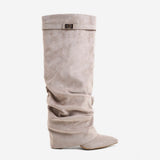 Celeste | Slouchy Fold-Over Knee-High Boots - Taupe