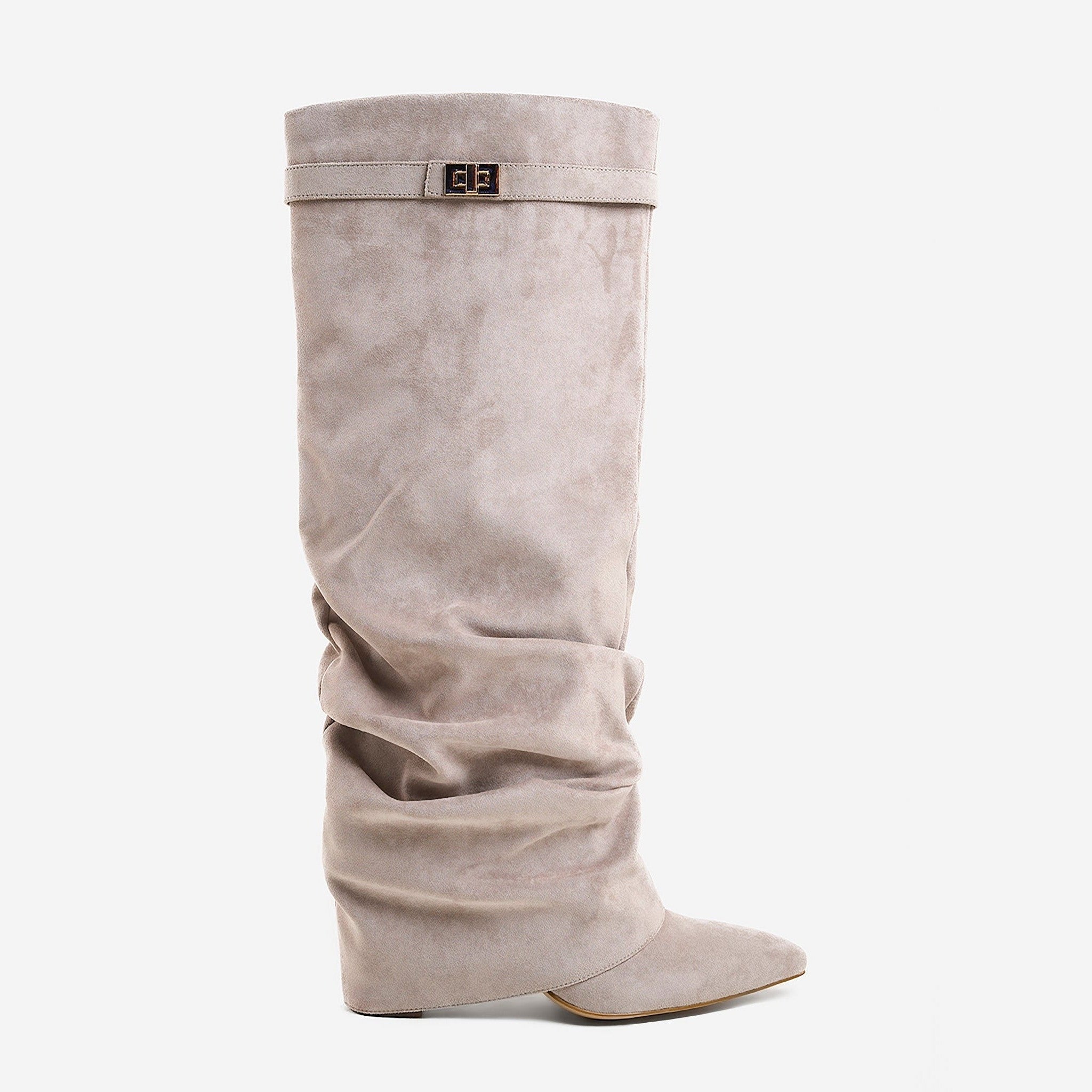 Celeste | Slouchy Fold-Over Knee-High Boots - Taupe