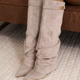 Celeste | Slouchy Fold-Over Knee-High Boots - Taupe