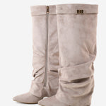 Celeste | Slouchy Fold-Over Knee-High Boots - Taupe