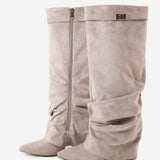 Celeste | Slouchy Fold-Over Knee-High Boots - Taupe