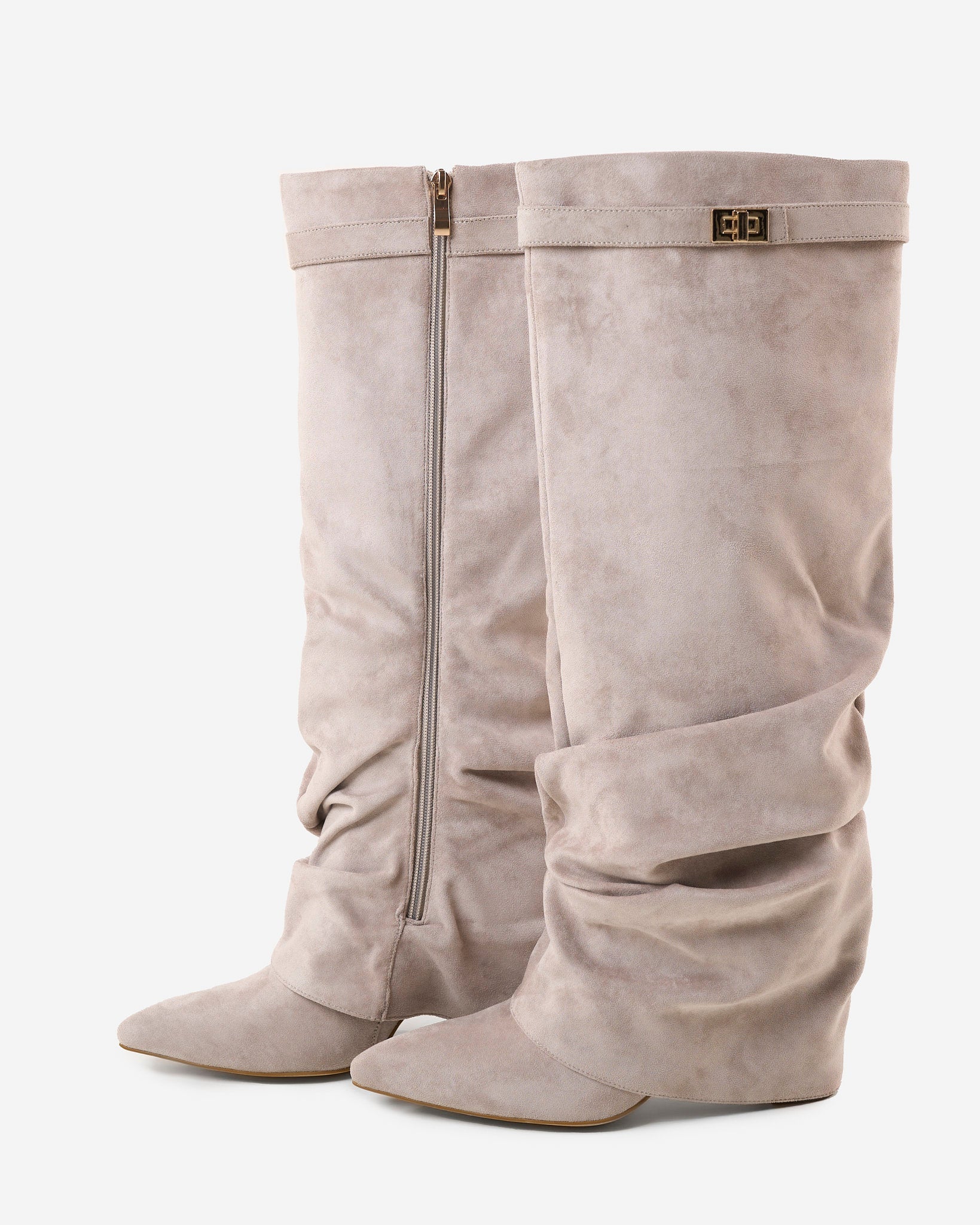 Celeste | Slouchy Fold-Over Knee-High Boots - Taupe