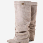 Celeste | Slouchy Fold-Over Knee-High Boots - Taupe