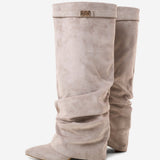 Celeste | Slouchy Fold-Over Knee-High Boots - Taupe