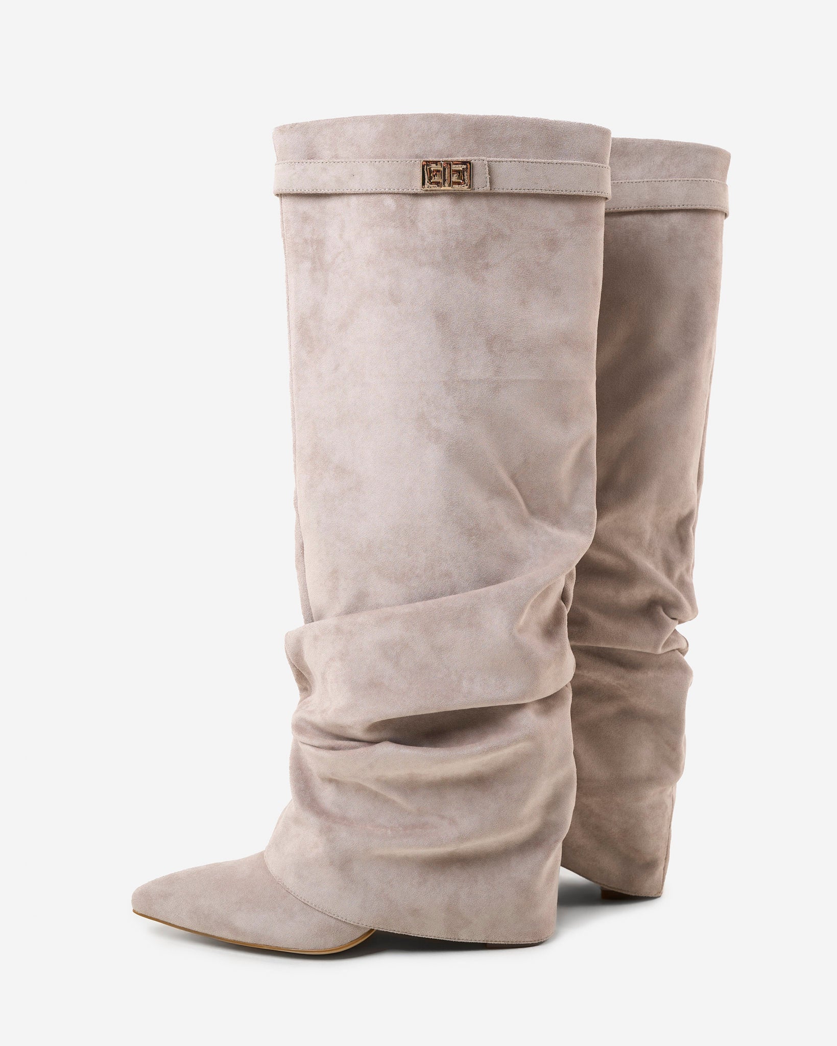 Celeste | Slouchy Fold-Over Knee-High Boots - Taupe