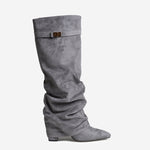 Celeste | Slouchy Fold-Over Knee-High Boots - Grey