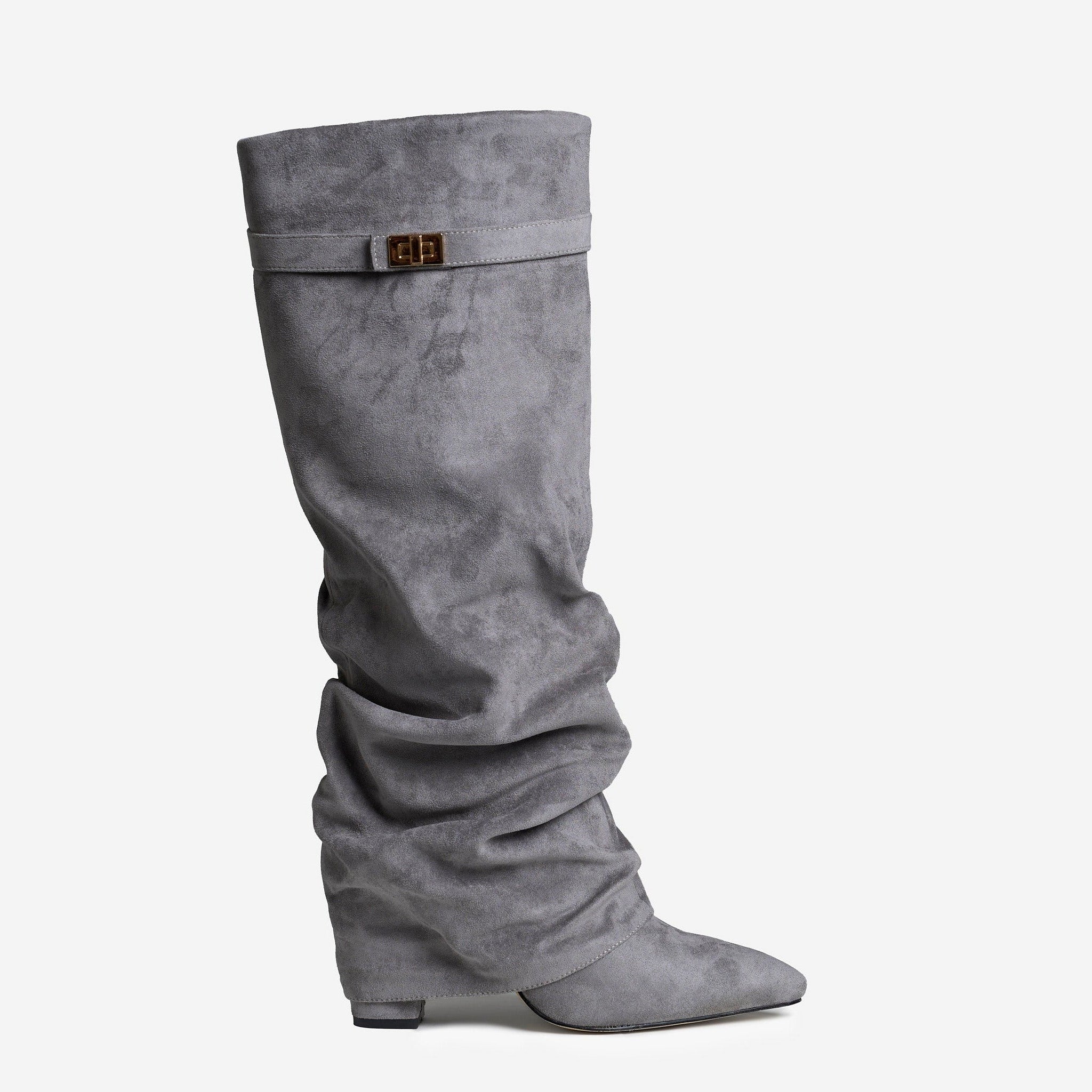 Celeste | Slouchy Fold-Over Knee-High Boots - Grey
