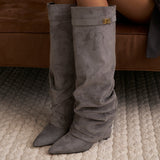 Celeste | Slouchy Fold-Over Knee-High Boots - Grey